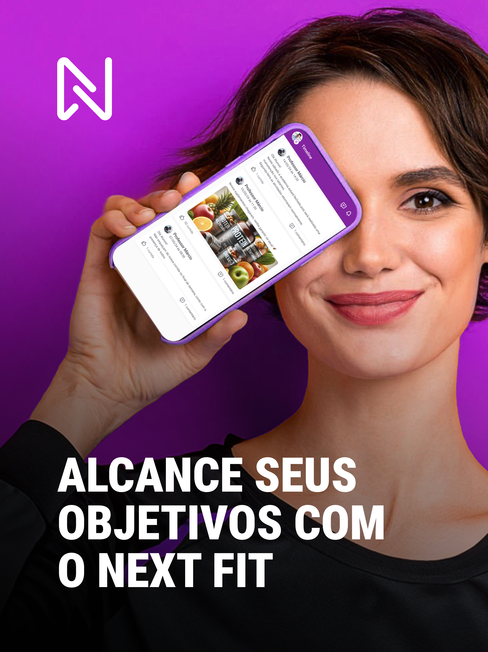 Alcance seus objetivos com o Next Fit — aluna usando o app